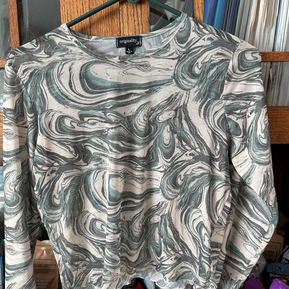Women's Marble Print Top - Green and Gray